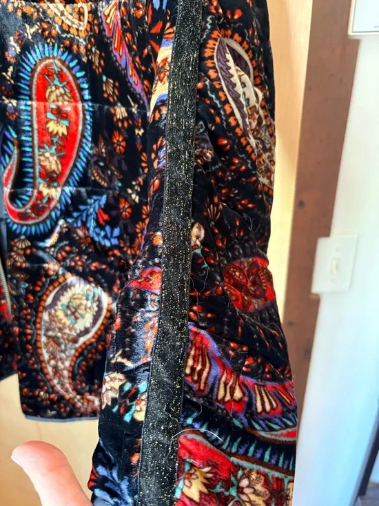 Johnny Was Black Velvet Paisley Bomber Jacket with Red & Blue Accents - Picture 2 of 6